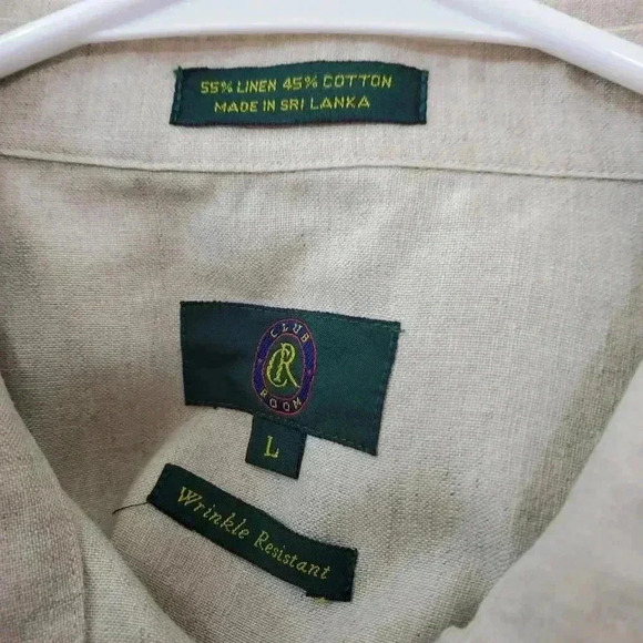 Club Room Wrinkle Resistant Button Front Shirt Large Linen Blend Beige - Picture 3 of 6